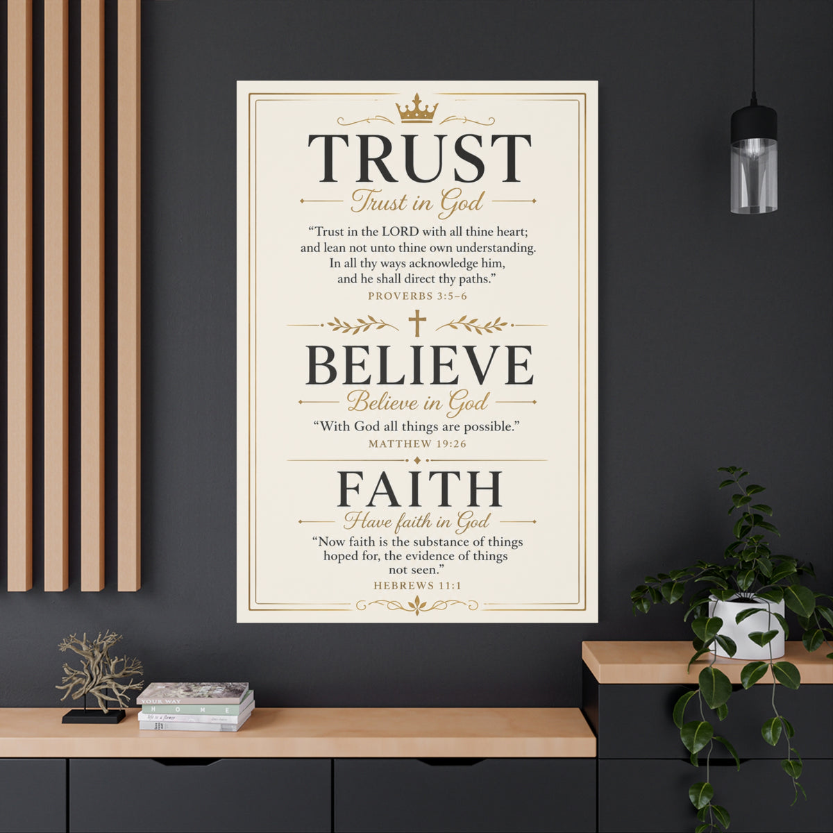 Trust, Believe, Faith Canvas Wall Art – Inspirational Christian Faith Scripture Print