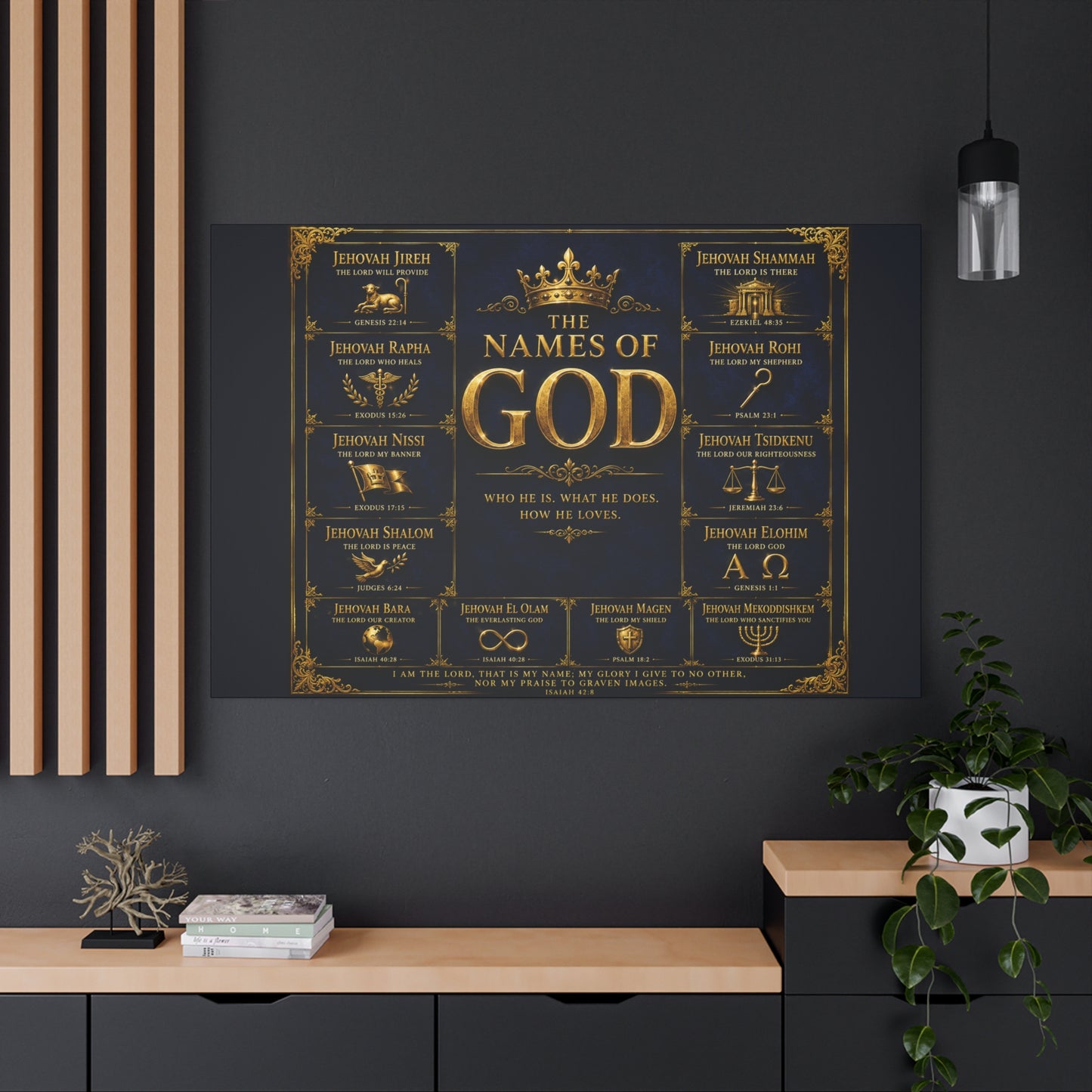 Names of God Canvas Wall Art-Deep Royal Blue
