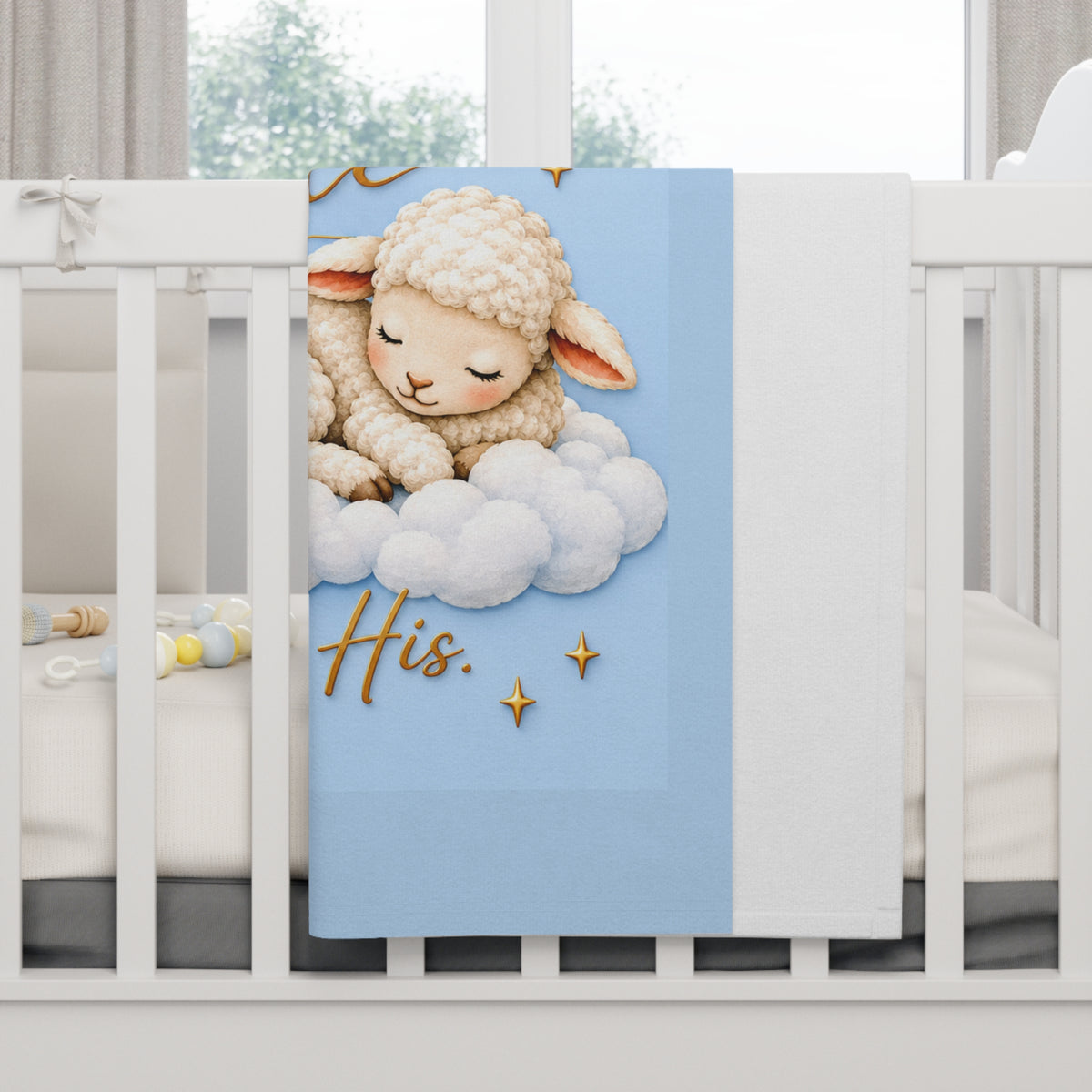 Baby Blanket — 'Fearfully & Wonderfully Made' Blue Lamb Psalm 139:14 Nursery Fleece