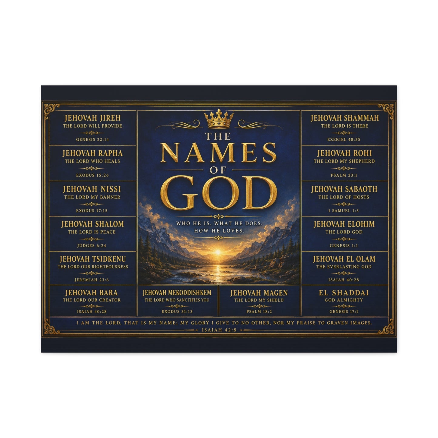 Biblical Names of God Canvas Wall Art — Deep Royal Blue
