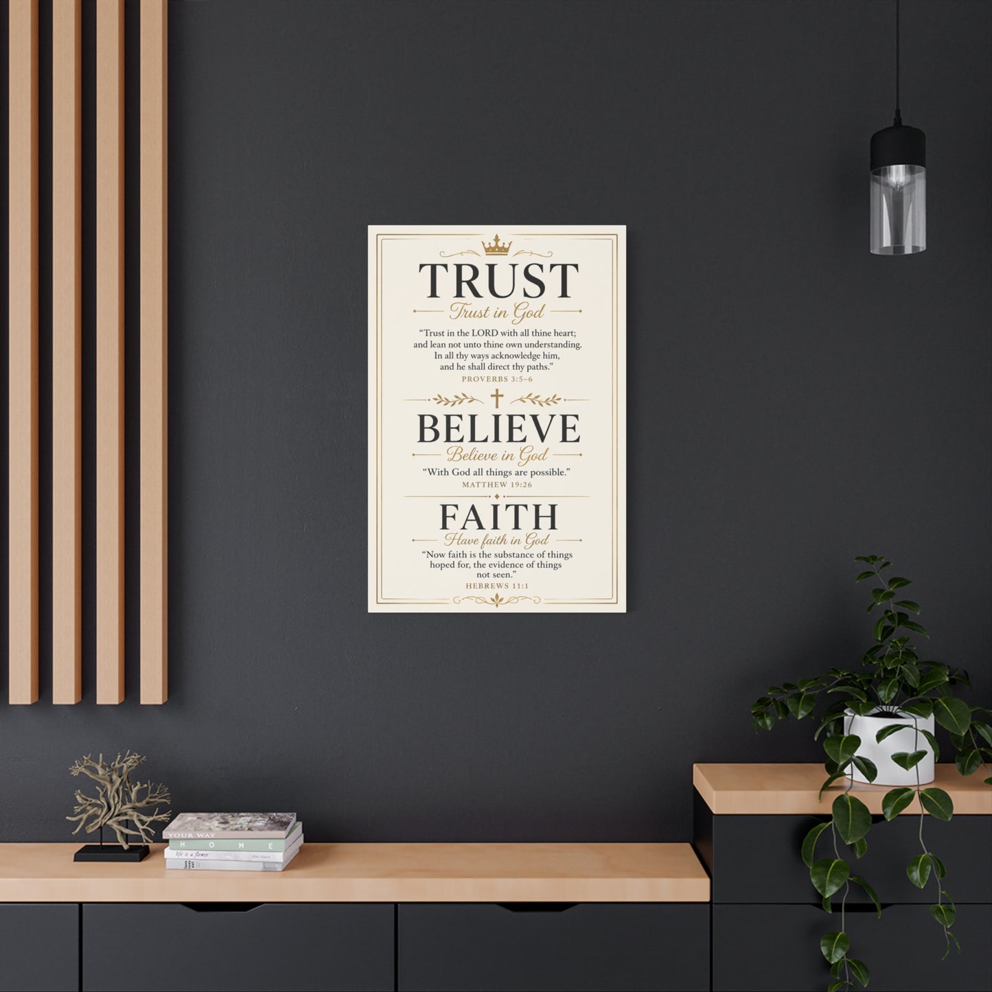 Trust, Believe, Faith Canvas Wall Art – Inspirational Christian Faith Scripture Print