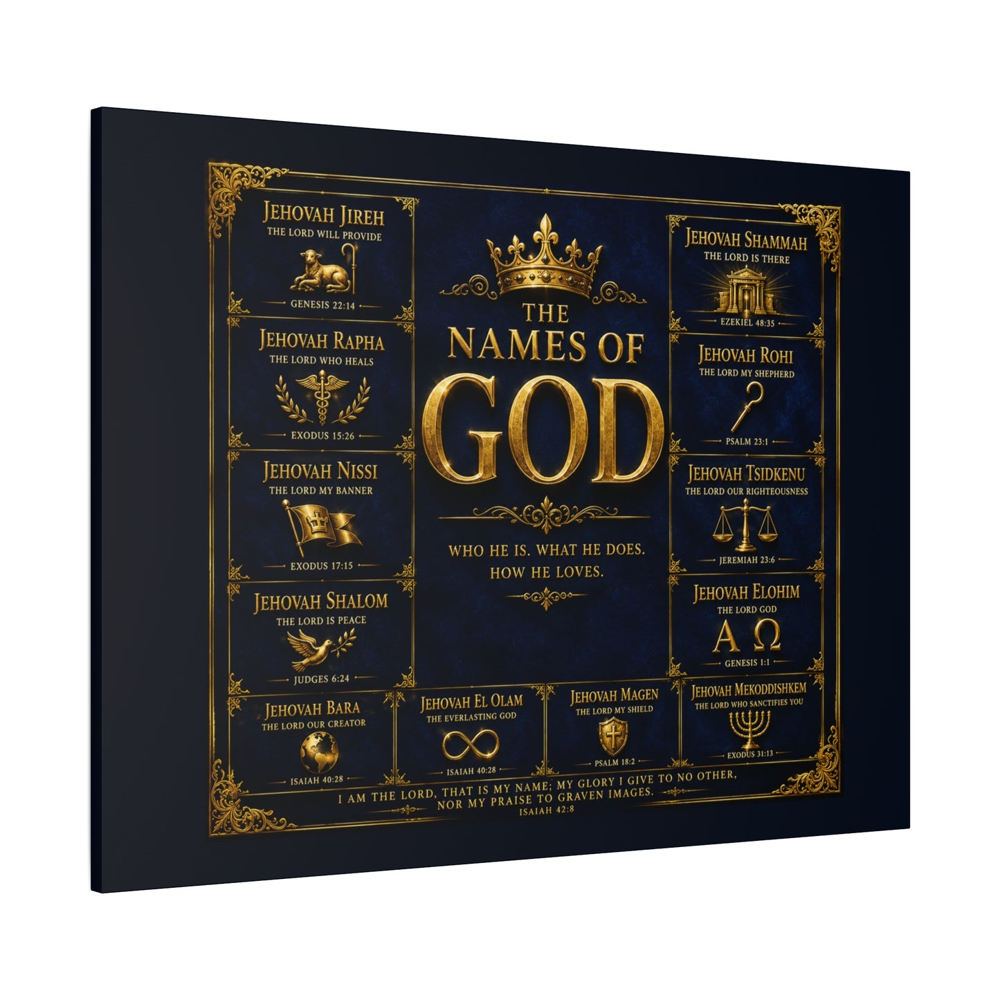 Names of God Canvas Wall Art-Deep Royal Blue