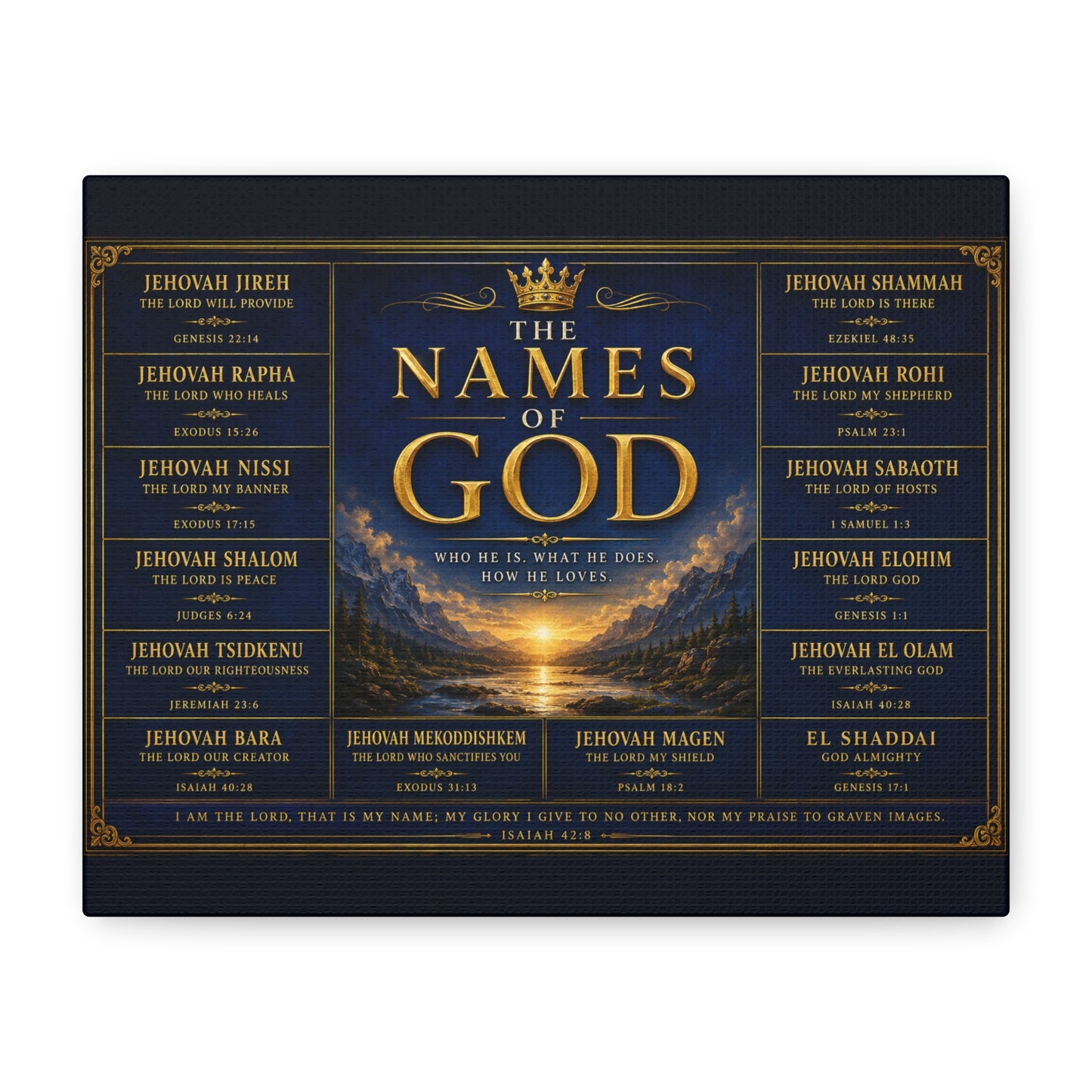 Biblical Names of God Canvas Wall Art — Deep Royal Blue