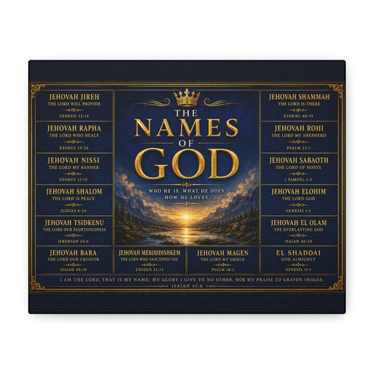 Biblical Names of God Canvas Wall Art — Deep Royal Blue