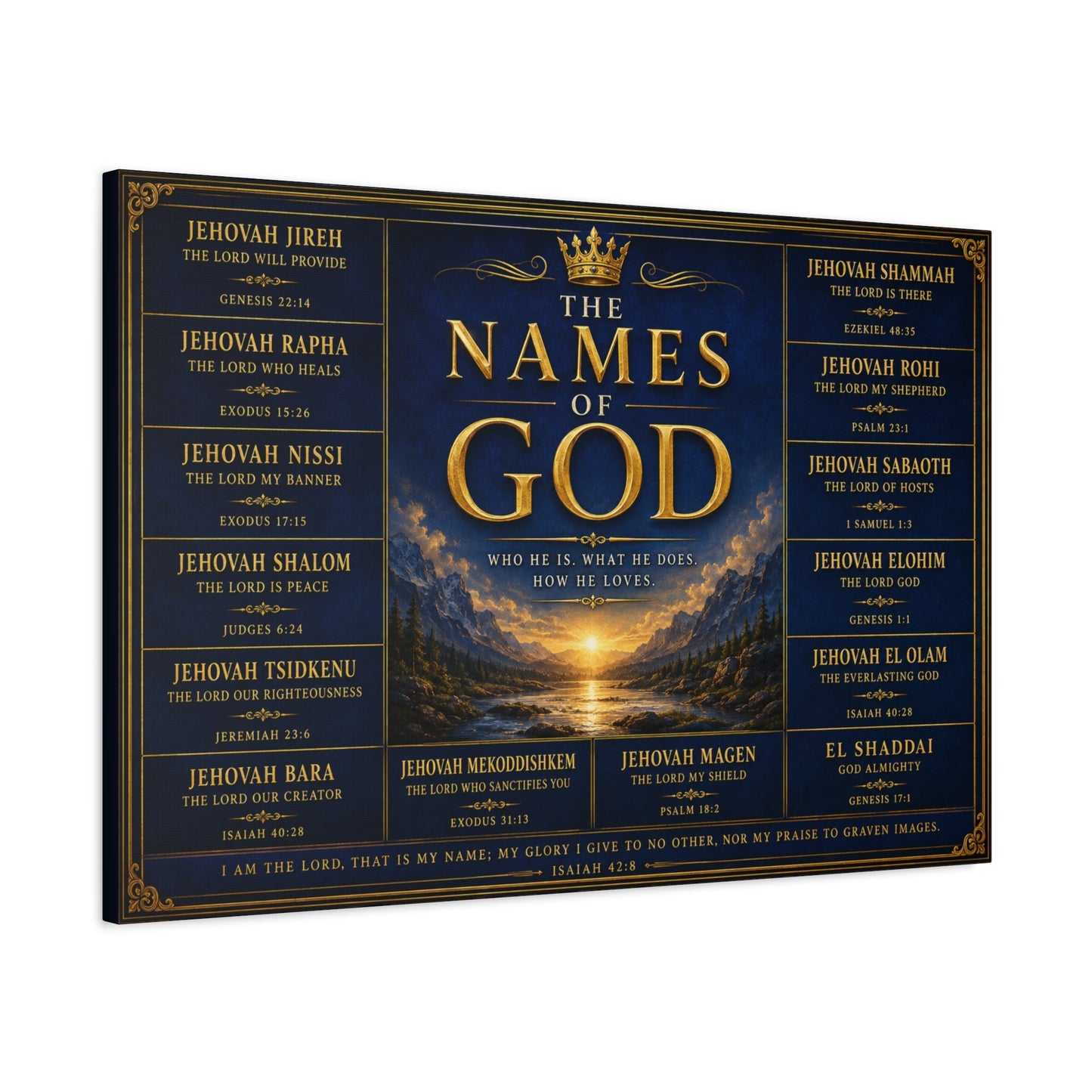 Biblical Names of God Canvas Wall Art — Deep Royal Blue