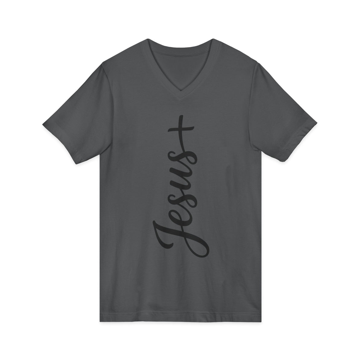 Jesus Vertical Script V‑Neck T‑Shirt — Christian Faith Tee