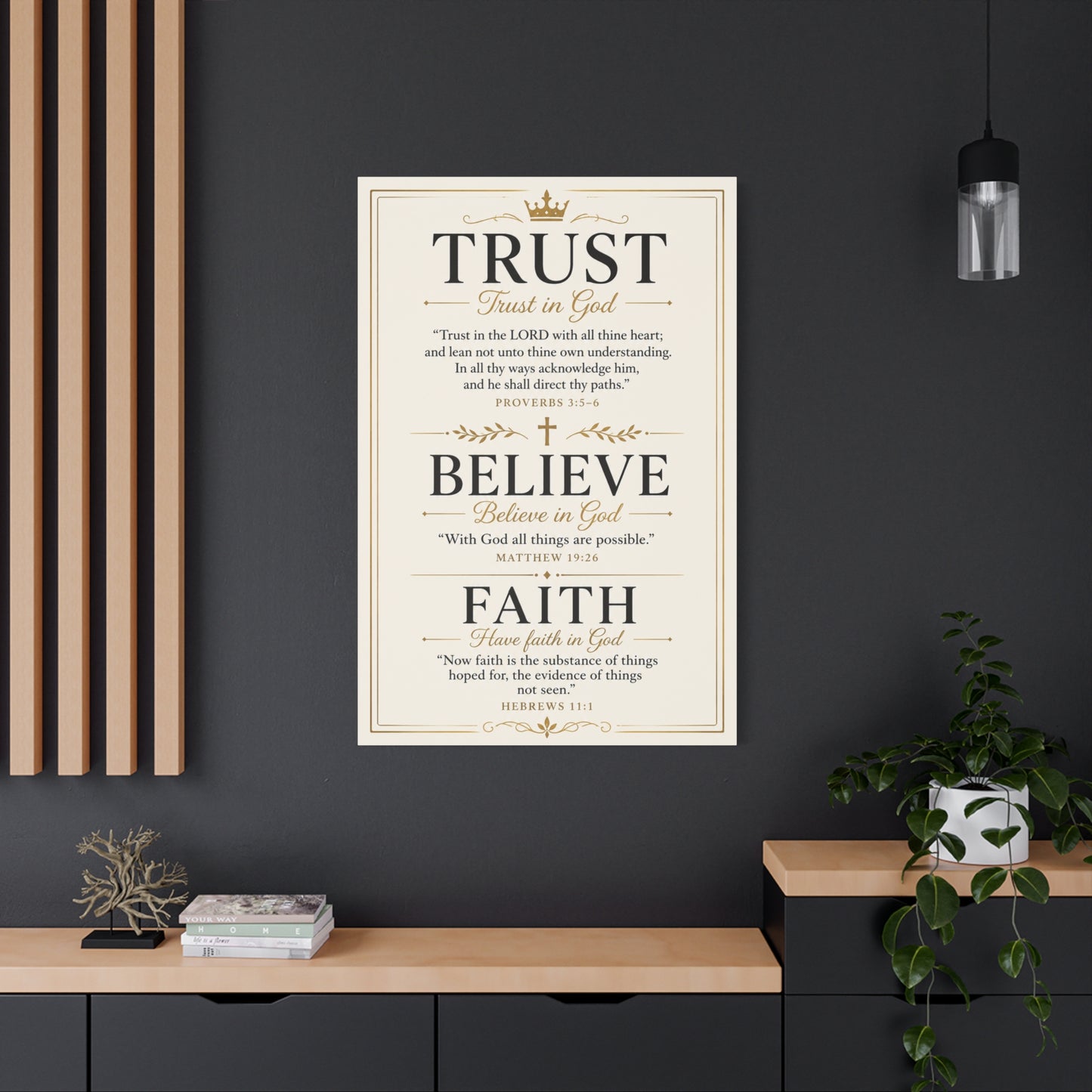 Trust, Believe, Faith Canvas Wall Art – Inspirational Christian Faith Scripture Print