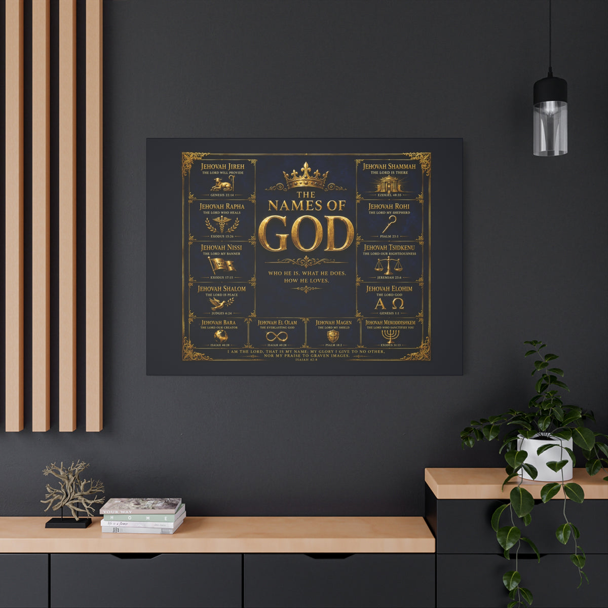 Names of God Canvas Wall Art-Deep Royal Blue