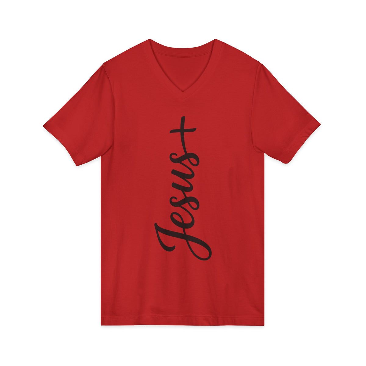 Jesus Vertical Script V‑Neck T‑Shirt — Christian Faith Tee