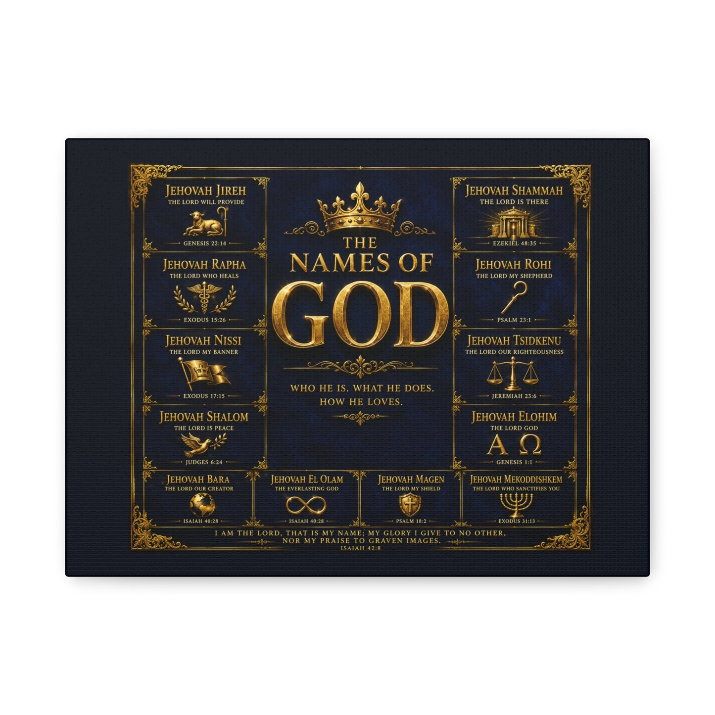 Names of God Canvas Wall Art-Deep Royal Blue
