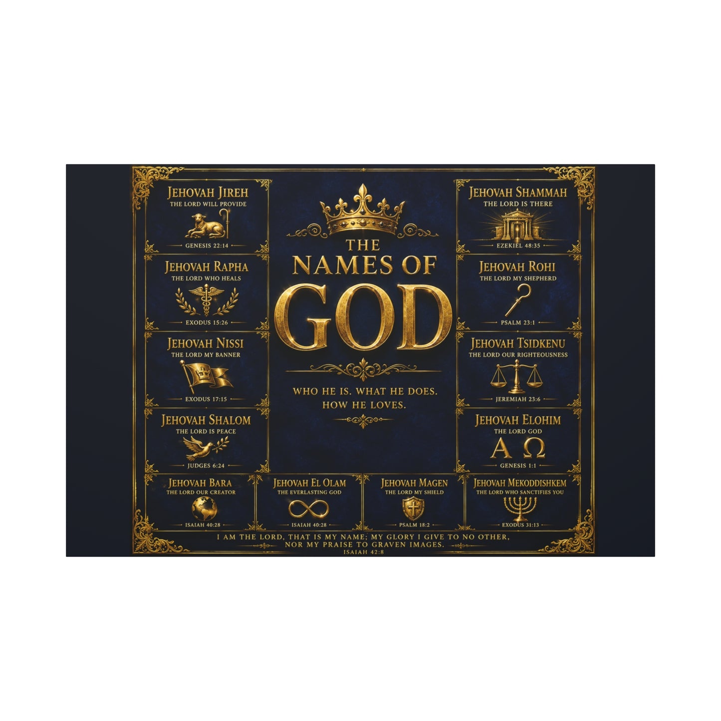 Names of God Canvas Wall Art-Deep Royal Blue