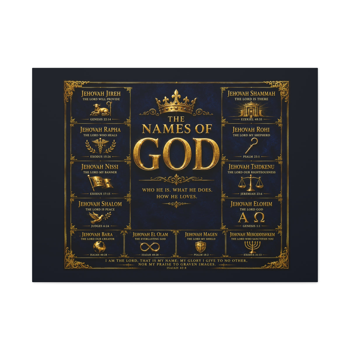 Names of God Canvas Wall Art-Deep Royal Blue