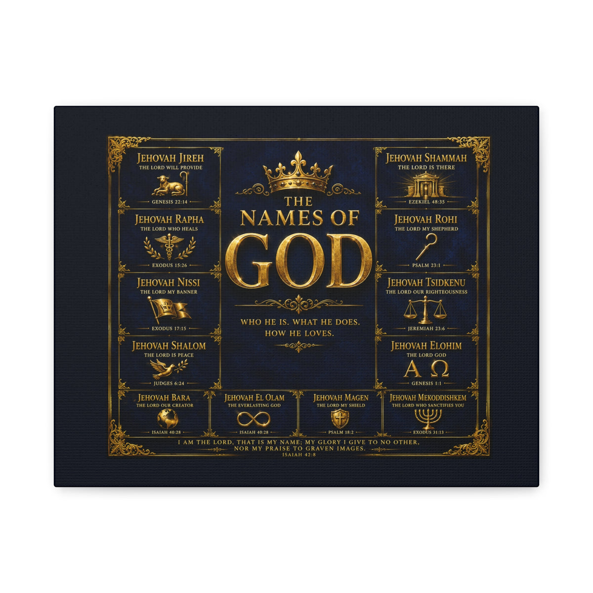 Names of God Canvas Wall Art-Deep Royal Blue