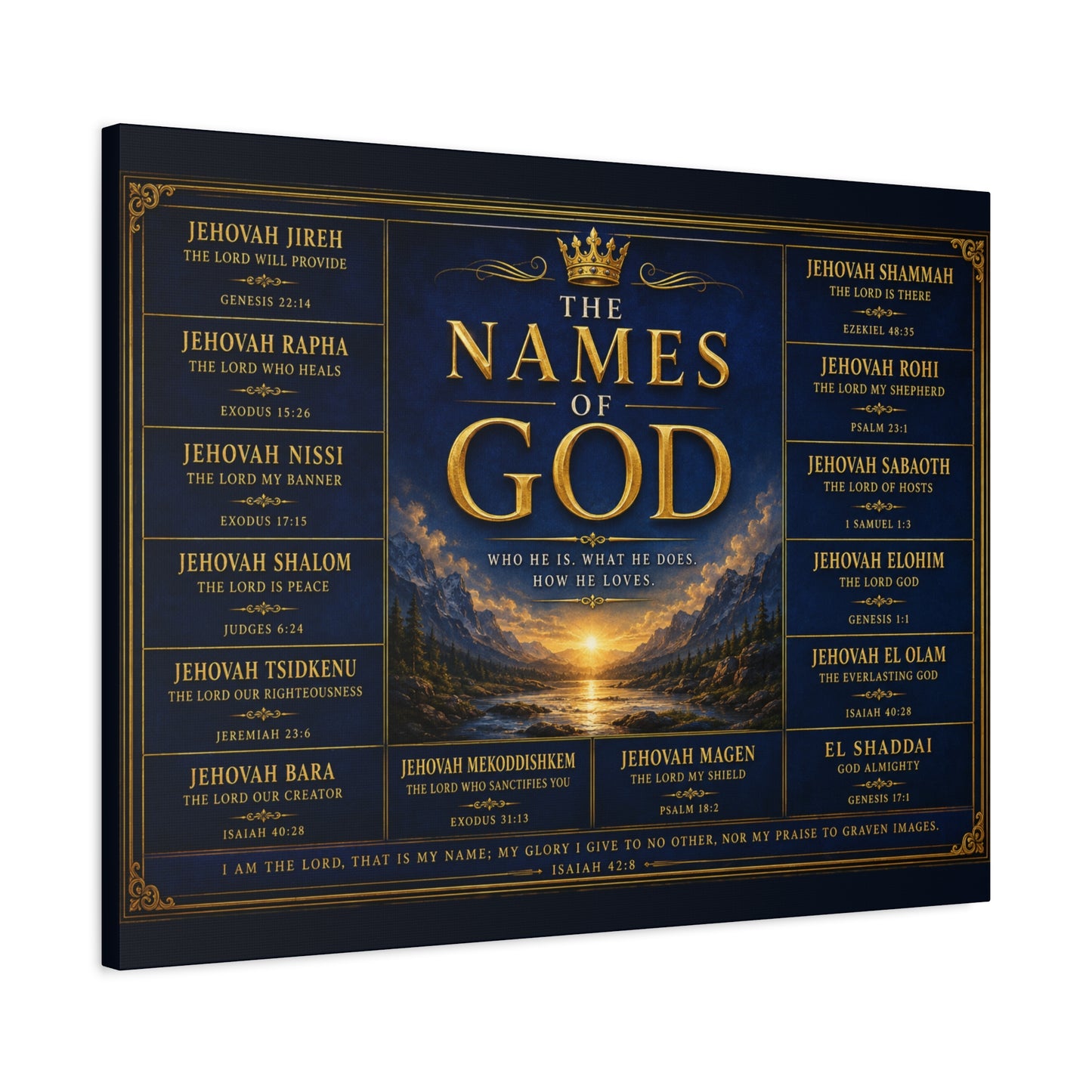 Biblical Names of God Canvas Wall Art — Deep Royal Blue