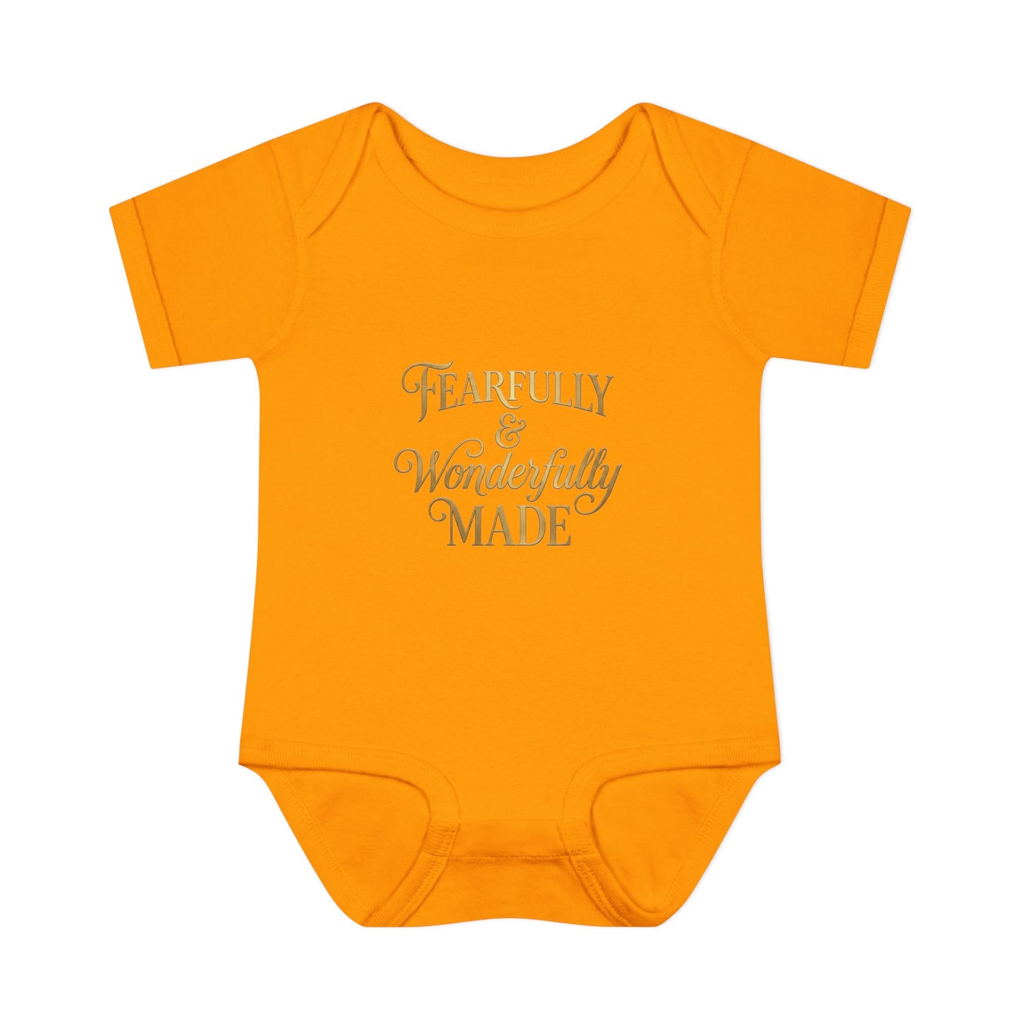 Baby Bodysuit – "Fearfully & Wonderfully Made" Gold Script Infant Onesie