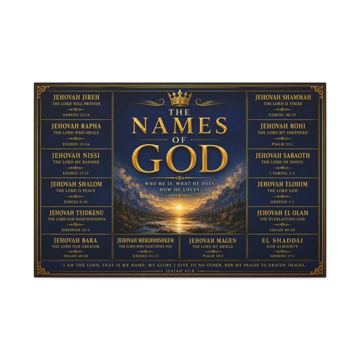Biblical Names of God Canvas Wall Art — Deep Royal Blue