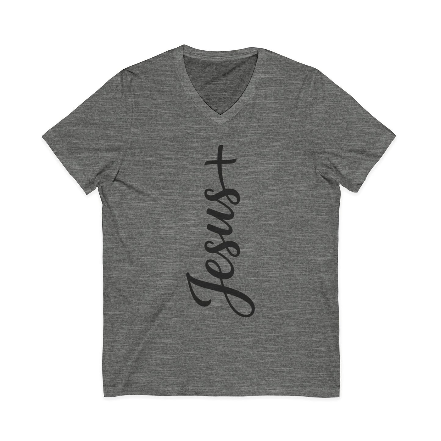 Jesus Vertical Script V‑Neck T‑Shirt — Christian Faith Tee