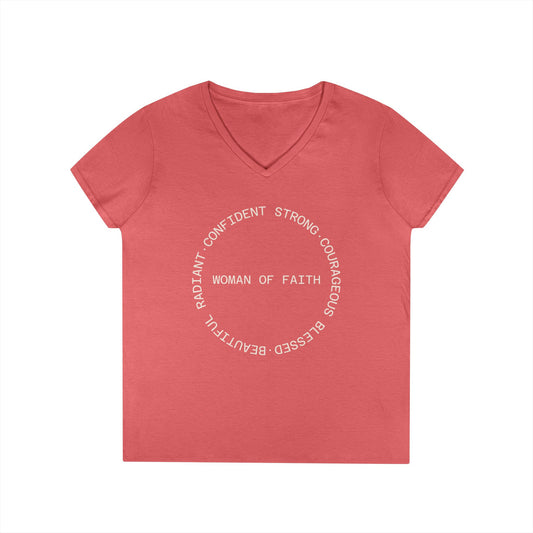 Woman of Faith V-Neck Tee — Christian Inspirational Shirt