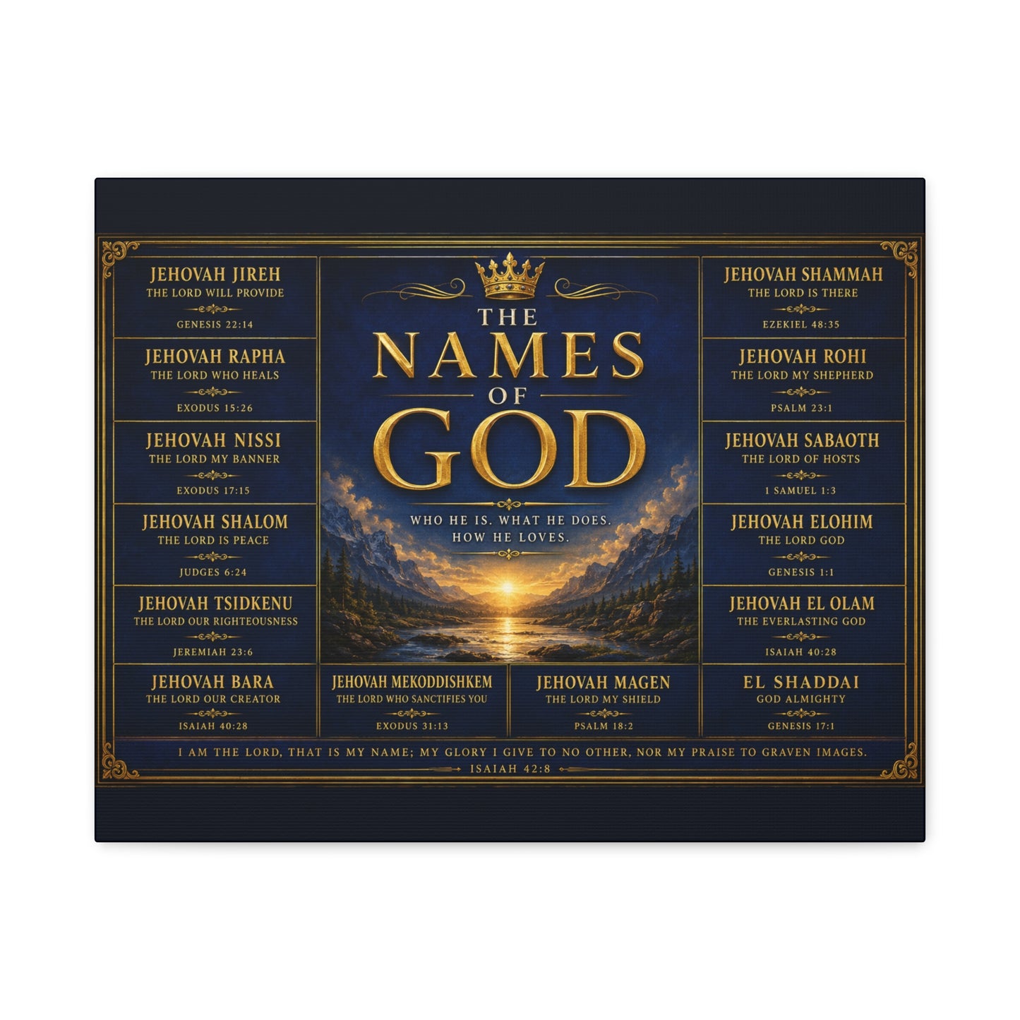 Biblical Names of God Canvas Wall Art — Deep Royal Blue