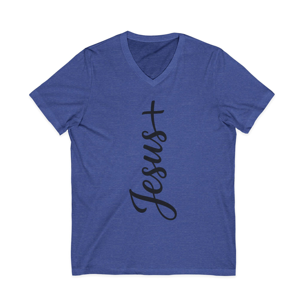 Jesus Vertical Script V‑Neck T‑Shirt — Christian Faith Tee