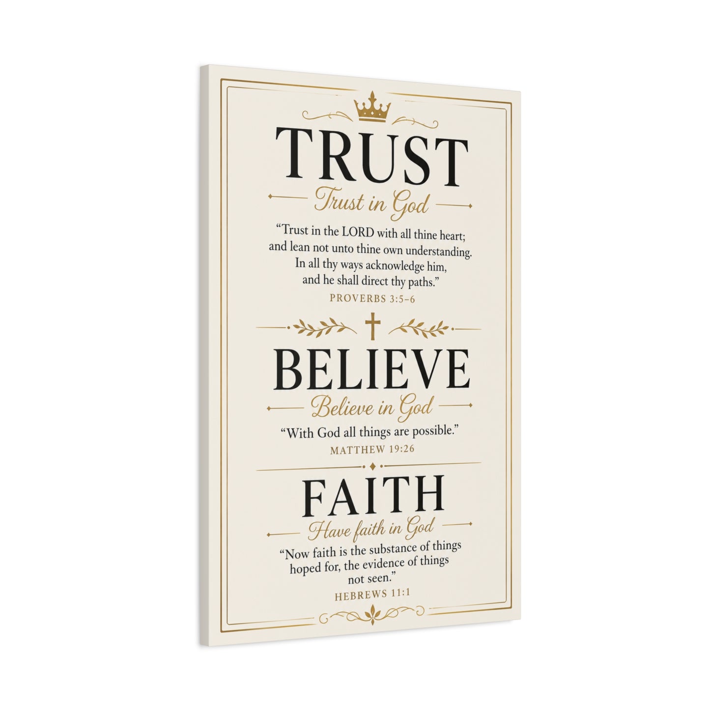 Trust, Believe, Faith Canvas Wall Art – Inspirational Christian Faith Scripture Print