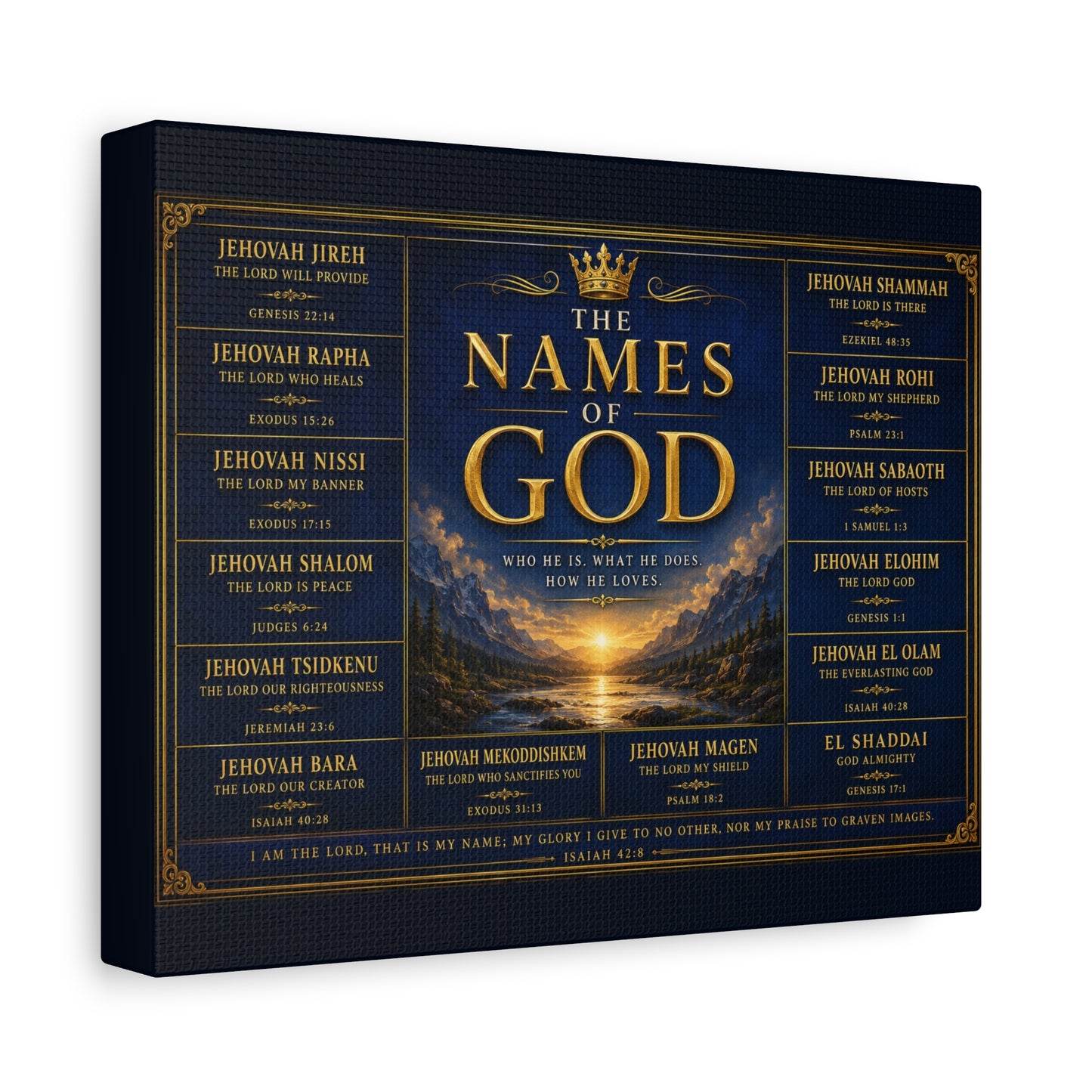 Biblical Names of God Canvas Wall Art — Deep Royal Blue