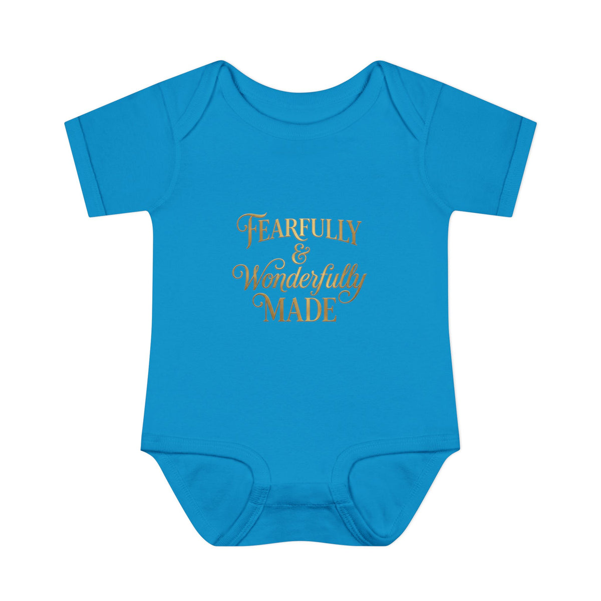Baby Bodysuit – "Fearfully & Wonderfully Made" Gold Script Infant Onesie