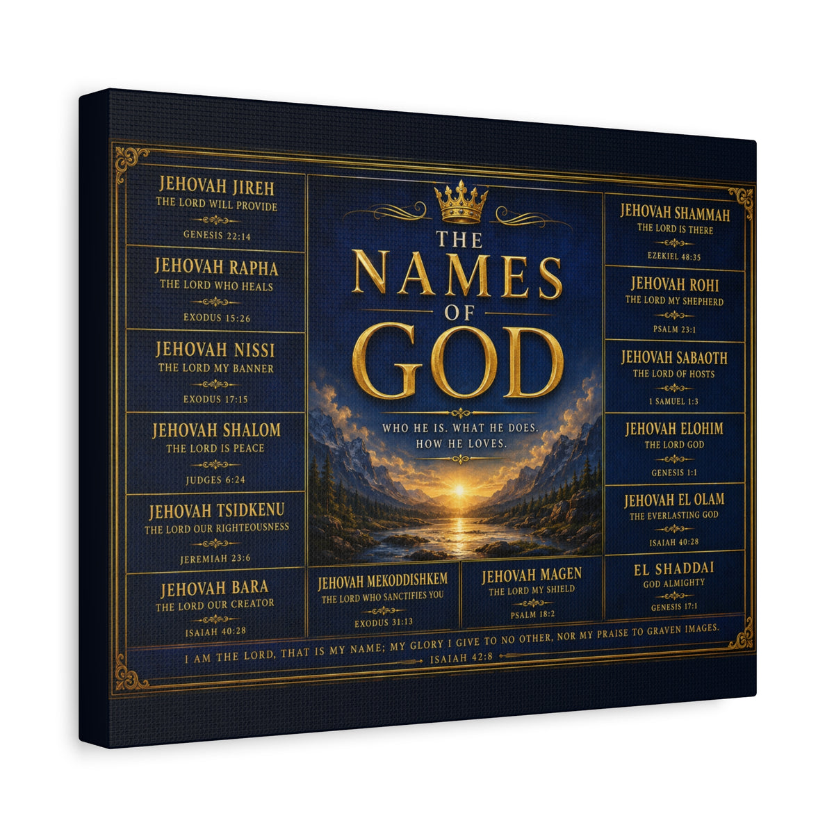 Biblical Names of God Canvas Wall Art — Deep Royal Blue