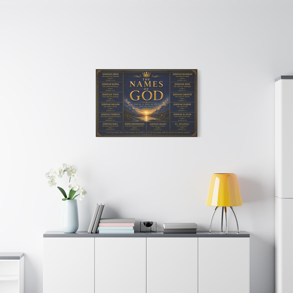 Biblical Names of God Canvas Wall Art — Deep Royal Blue