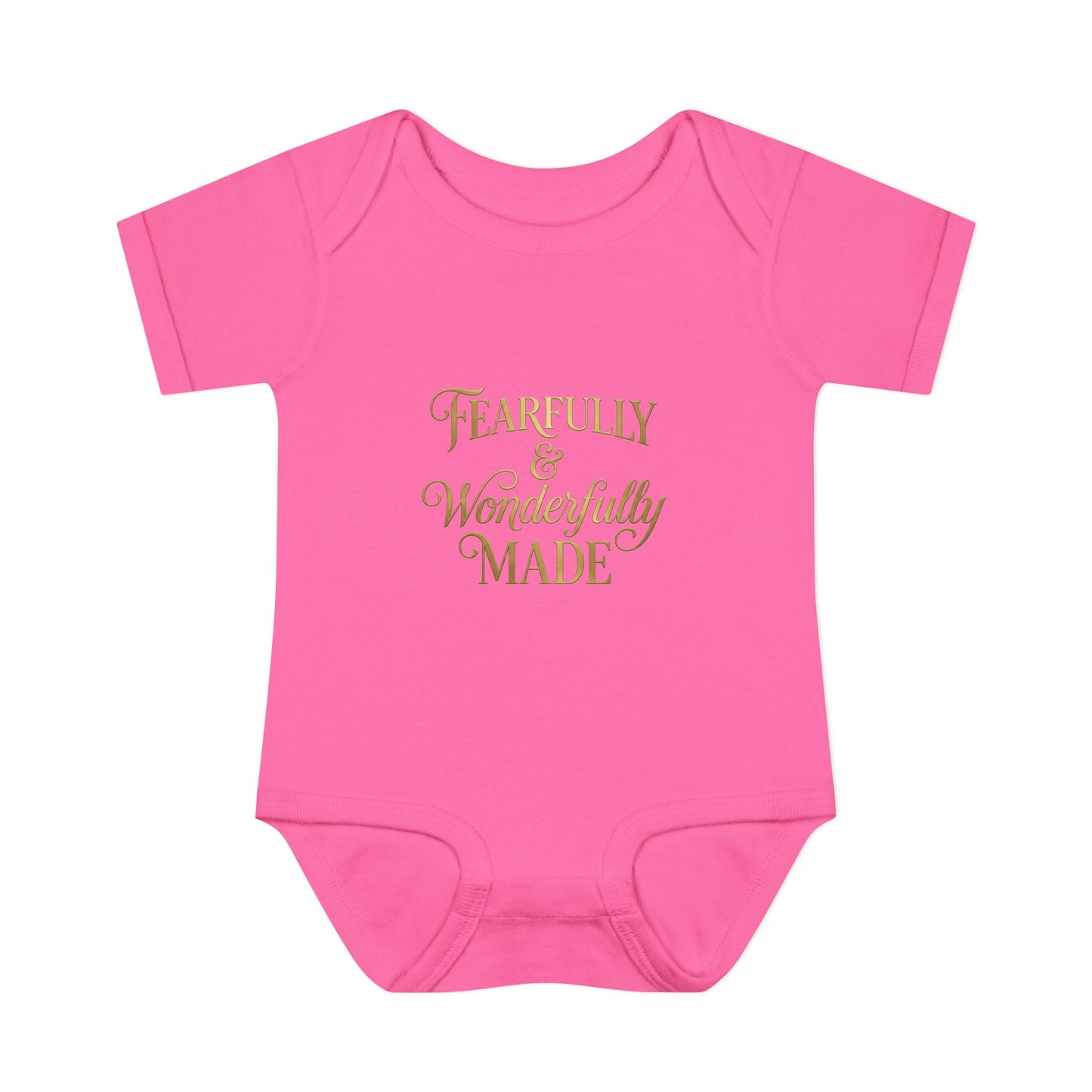 Baby Bodysuit – "Fearfully & Wonderfully Made" Gold Script Infant Onesie