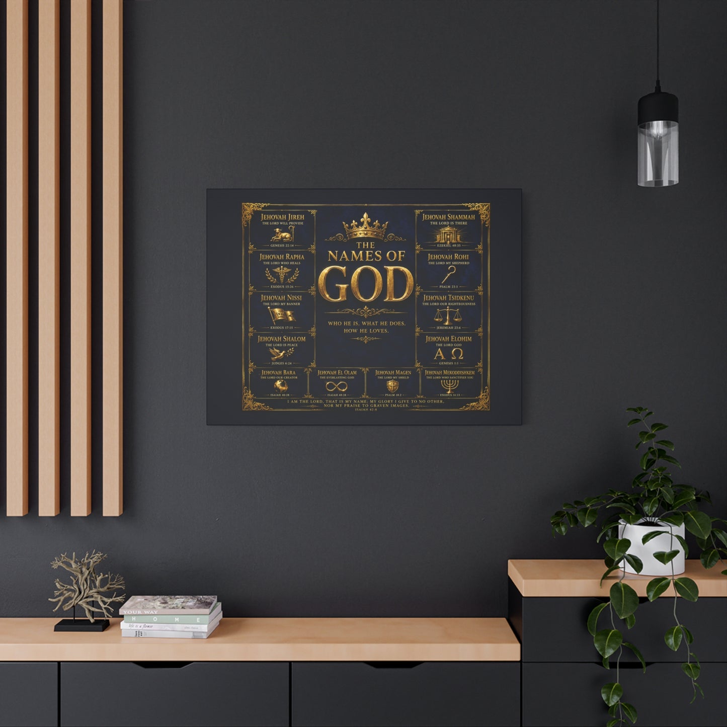 Names of God Canvas Wall Art-Deep Royal Blue