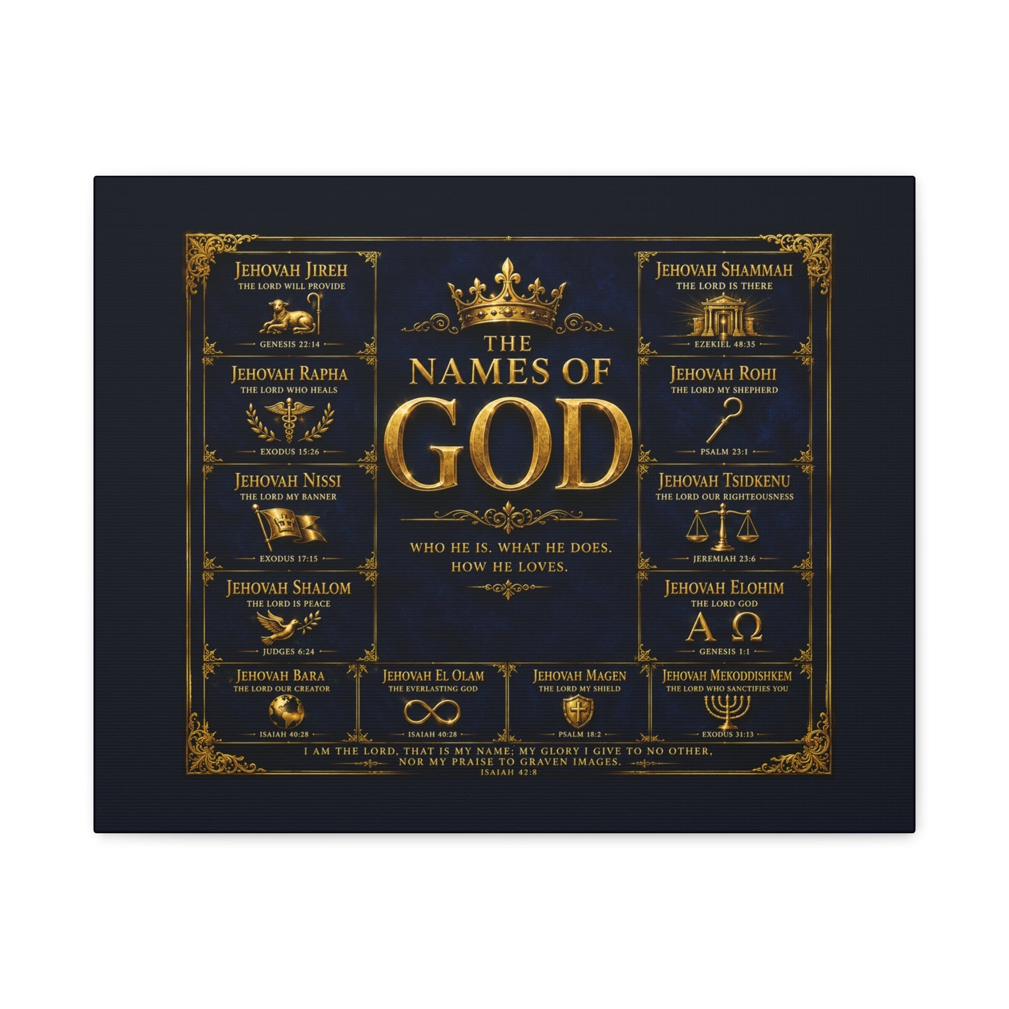 Names of God Canvas Wall Art-Deep Royal Blue