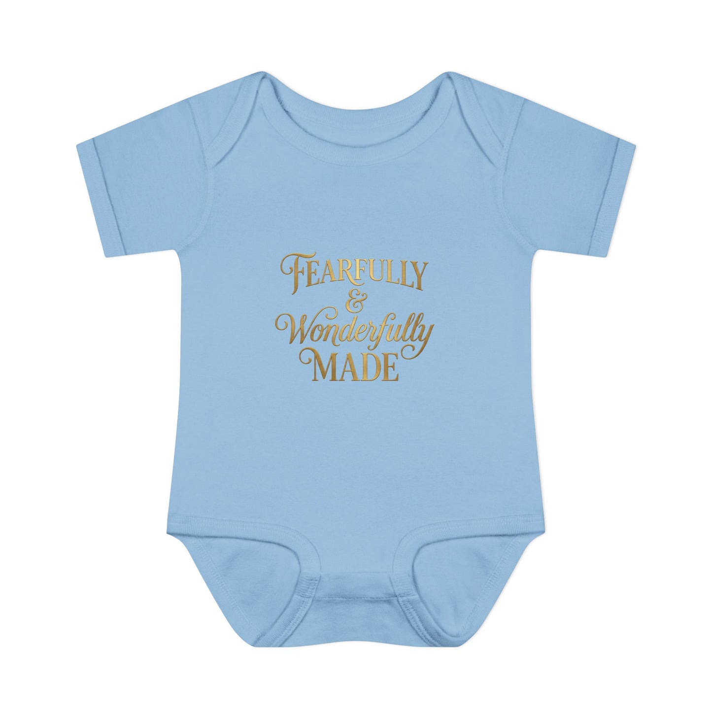 Baby Bodysuit – "Fearfully & Wonderfully Made" Gold Script Infant Onesie
