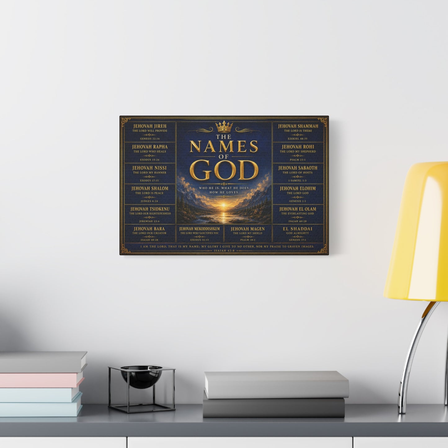 Biblical Names of God Canvas Wall Art — Deep Royal Blue
