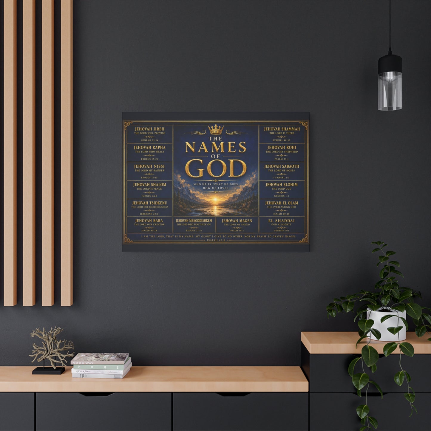 Biblical Names of God Canvas Wall Art — Deep Royal Blue