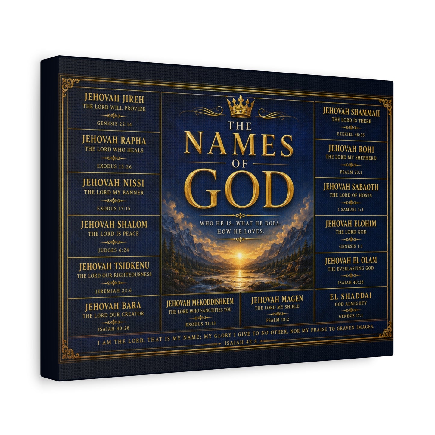 Biblical Names of God Canvas Wall Art — Deep Royal Blue