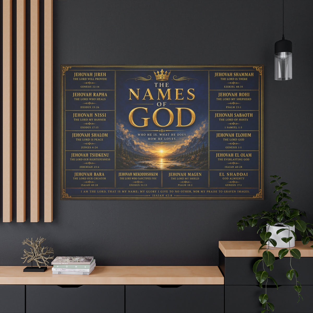 Biblical Names of God Canvas Wall Art — Deep Royal Blue