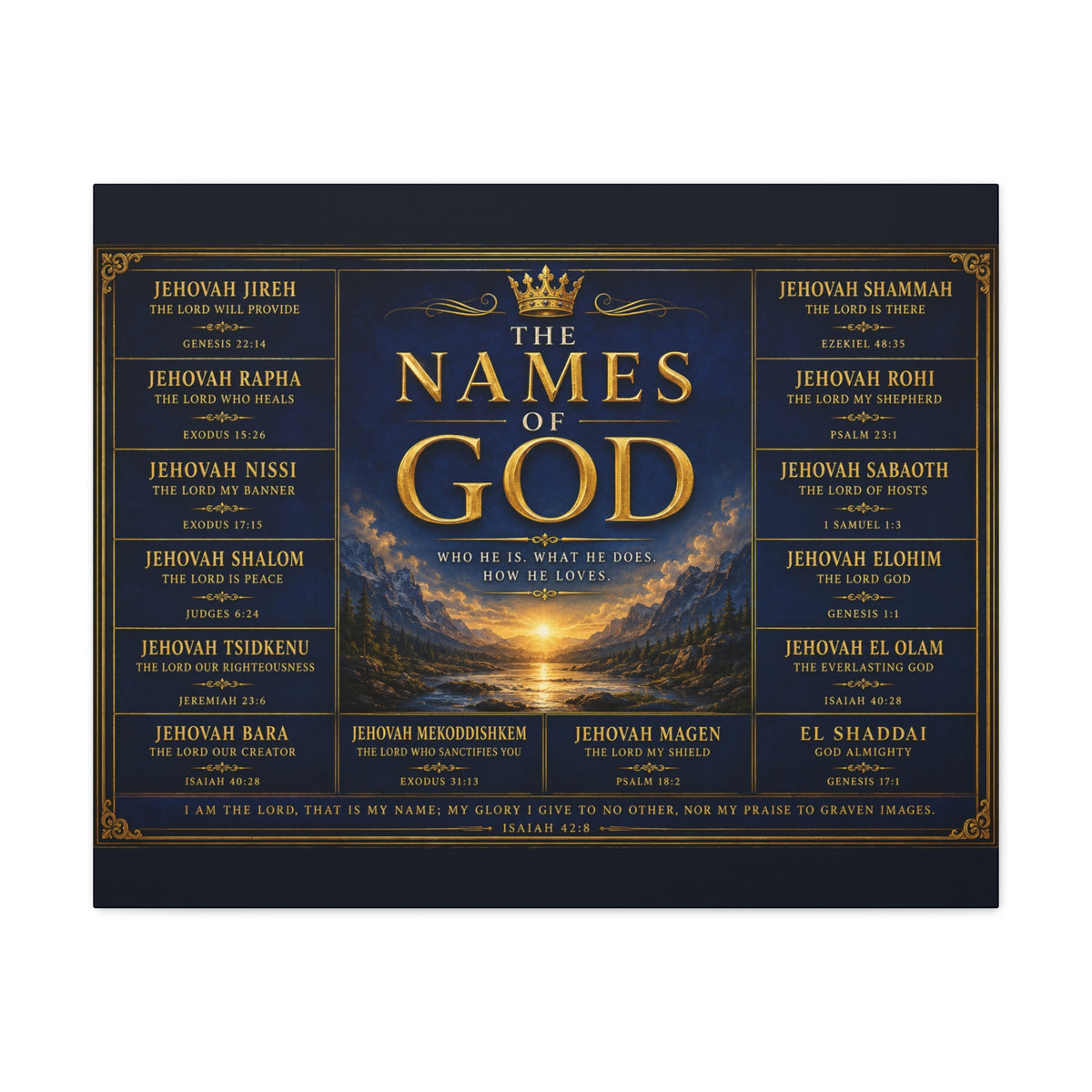 Biblical Names of God Canvas Wall Art — Deep Royal Blue