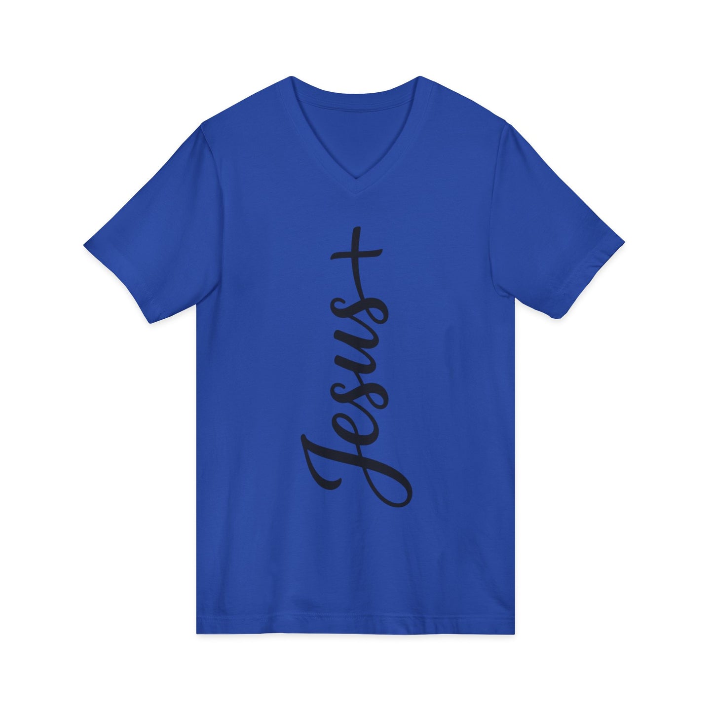 Jesus Vertical Script V‑Neck T‑Shirt — Christian Faith Tee