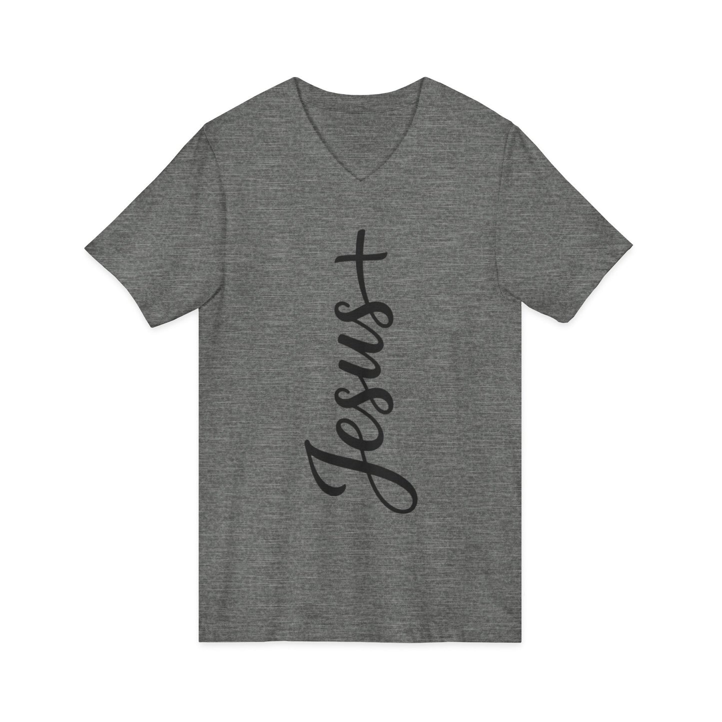 Jesus Vertical Script V‑Neck T‑Shirt — Christian Faith Tee