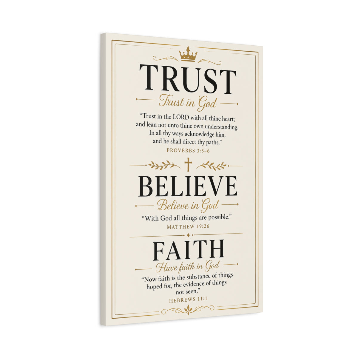 Trust, Believe, Faith Canvas Wall Art – Inspirational Christian Faith Scripture Print