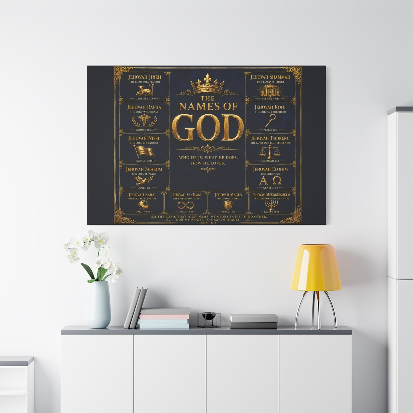 Names of God Canvas Wall Art-Deep Royal Blue