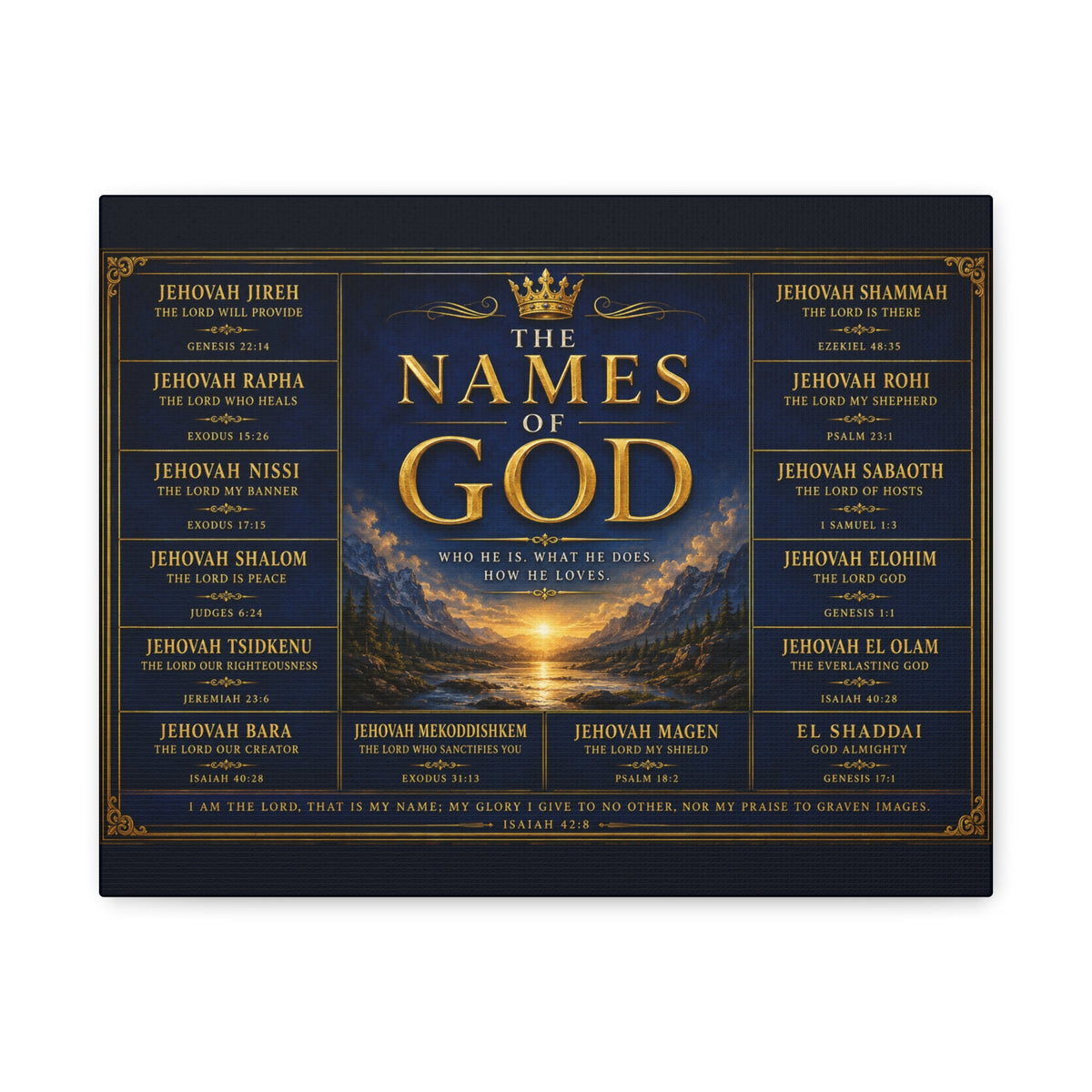 Biblical Names of God Canvas Wall Art — Deep Royal Blue