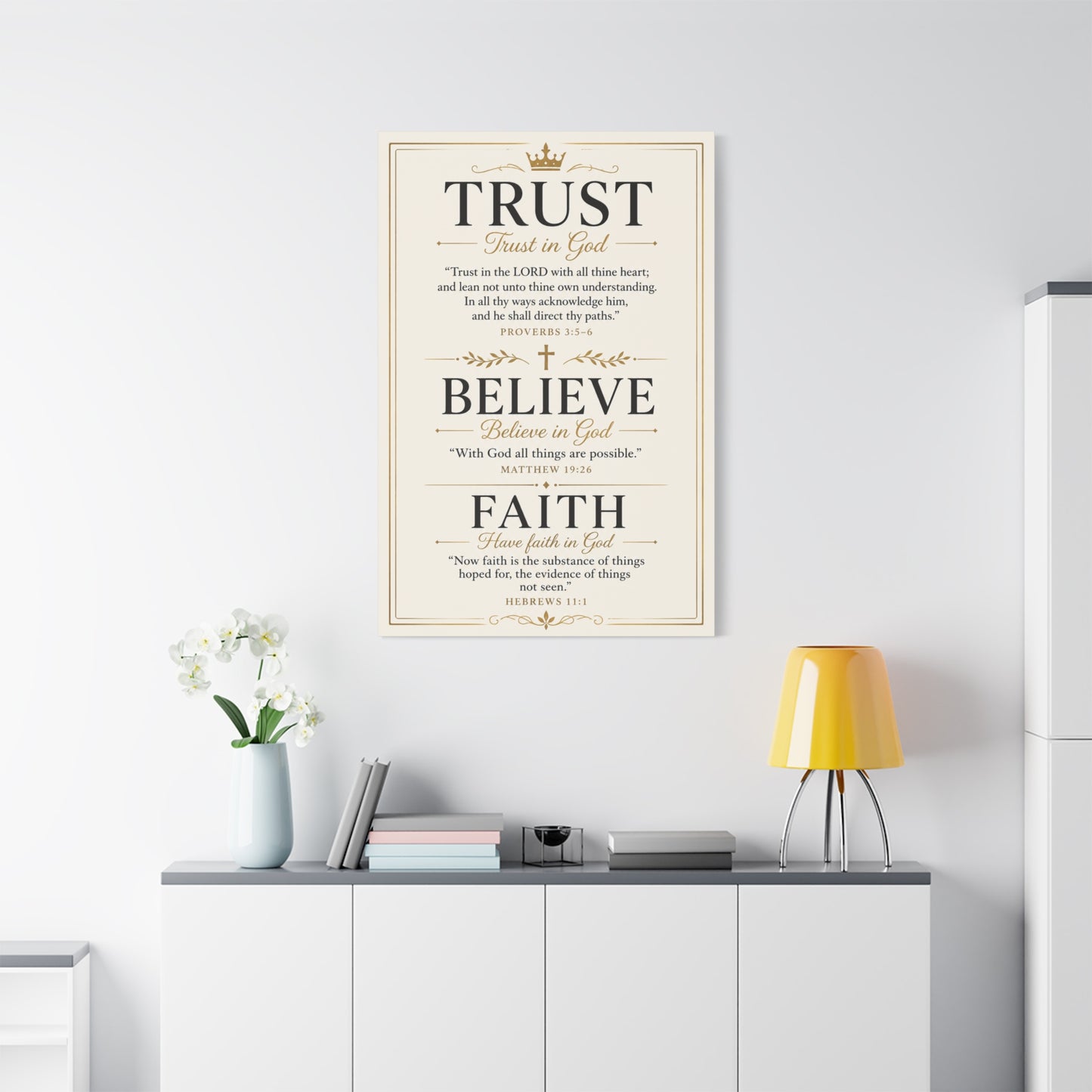 Trust, Believe, Faith Canvas Wall Art – Inspirational Christian Faith Scripture Print