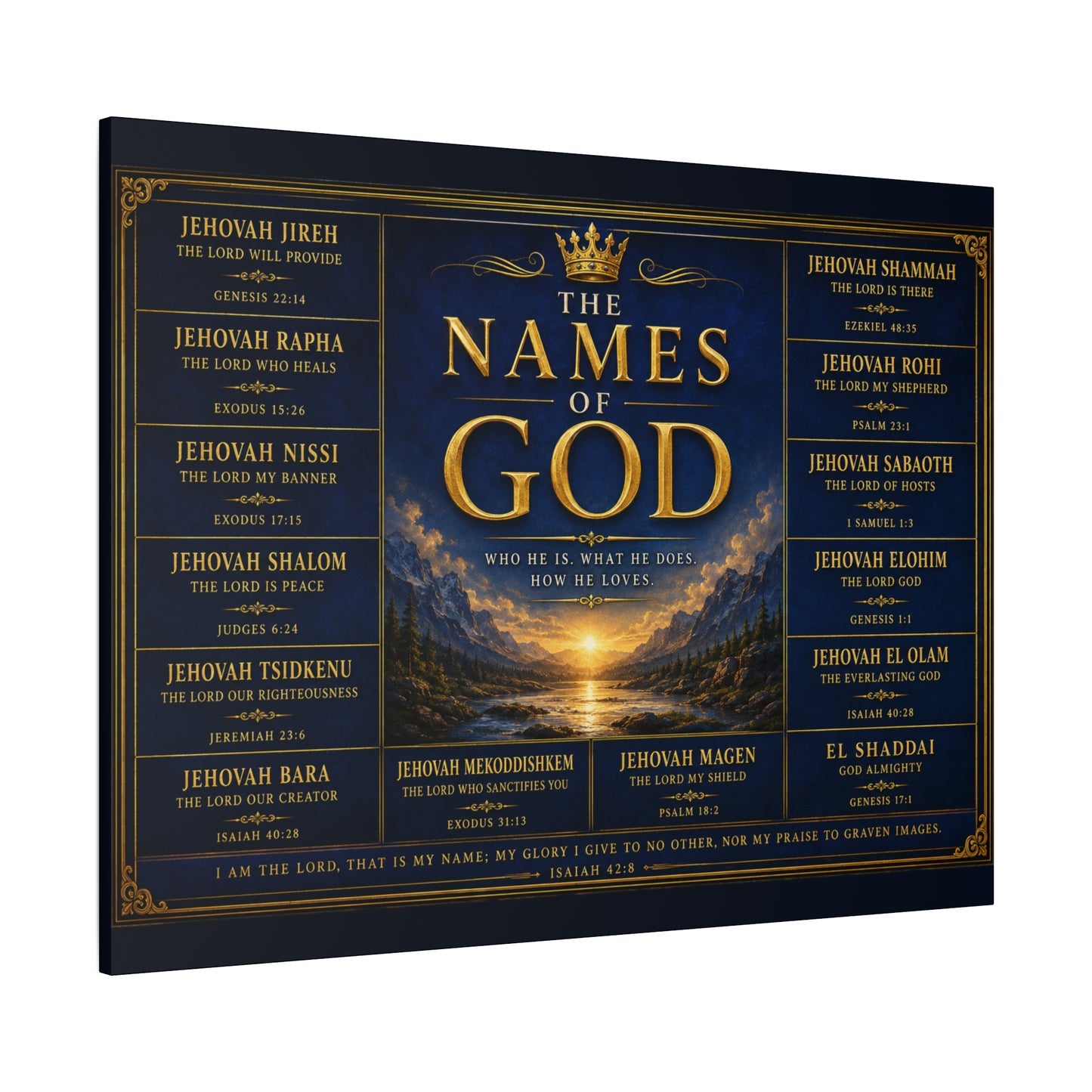 Biblical Names of God Canvas Wall Art — Deep Royal Blue
