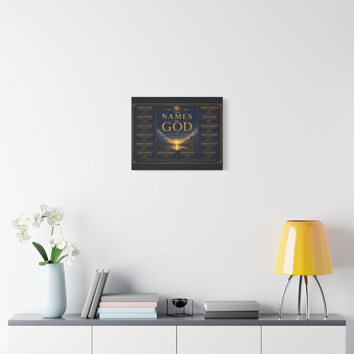 Biblical Names of God Canvas Wall Art — Deep Royal Blue