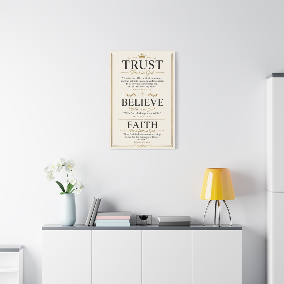 Trust, Believe, Faith Canvas Wall Art – Inspirational Christian Faith Scripture Print