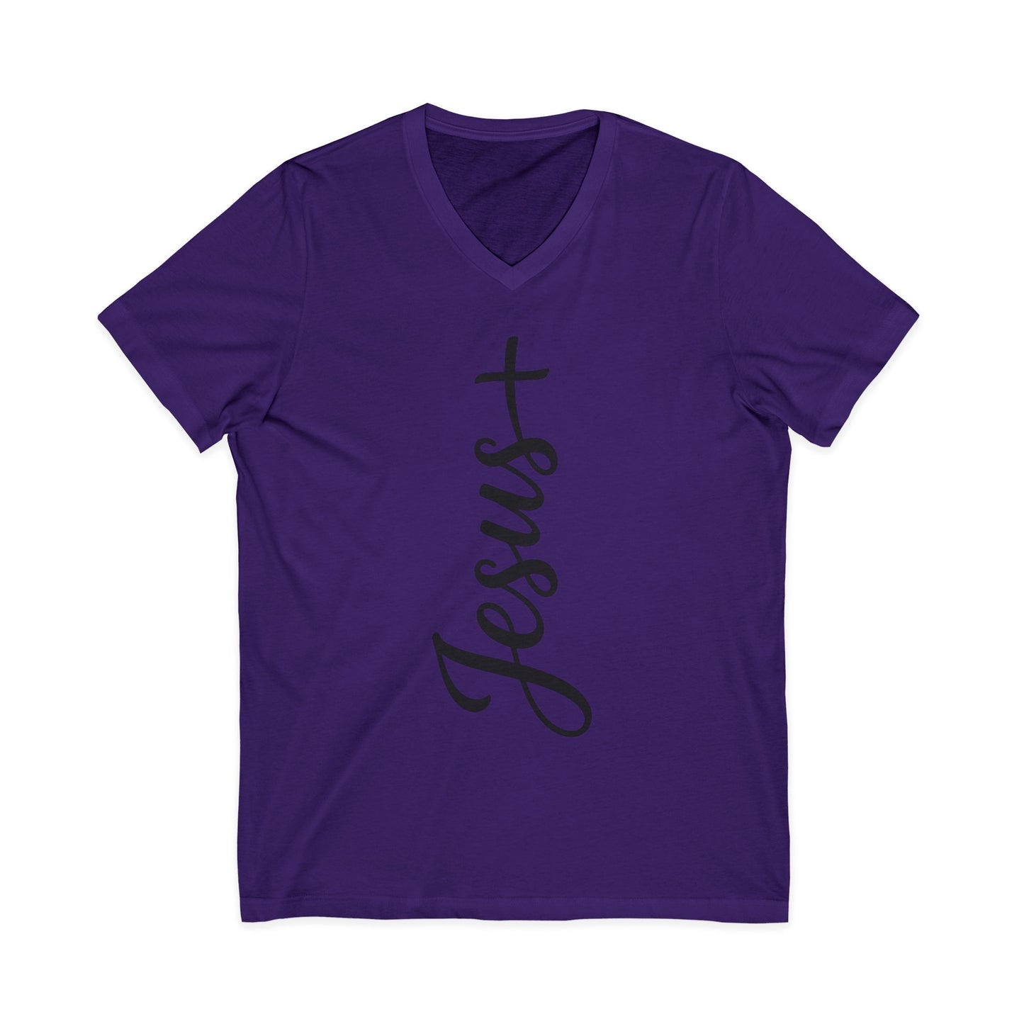 Jesus Vertical Script V‑Neck T‑Shirt — Christian Faith Tee
