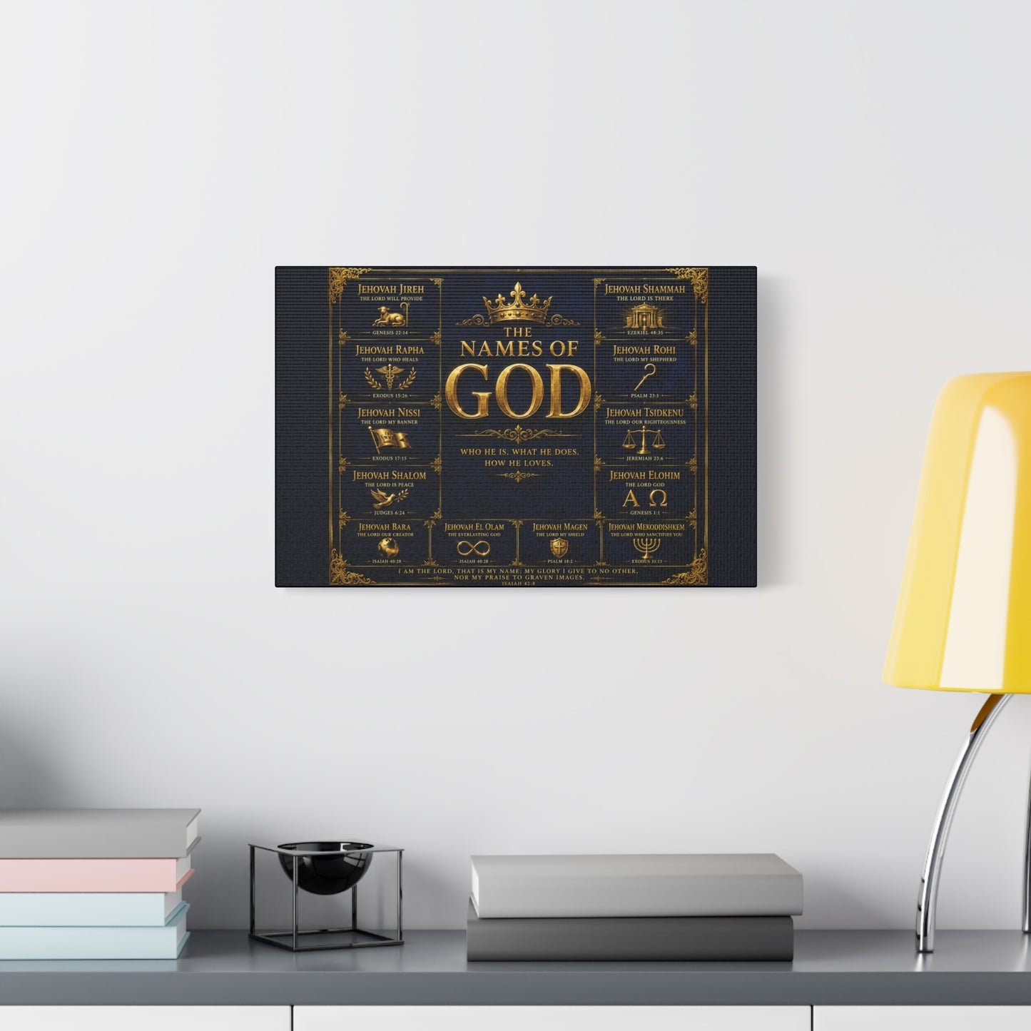 Names of God Canvas Wall Art-Deep Royal Blue