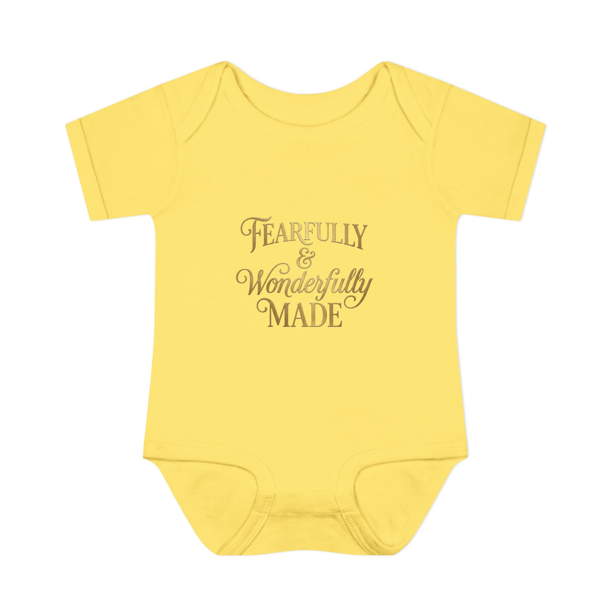Baby Bodysuit – "Fearfully & Wonderfully Made" Gold Script Infant Onesie